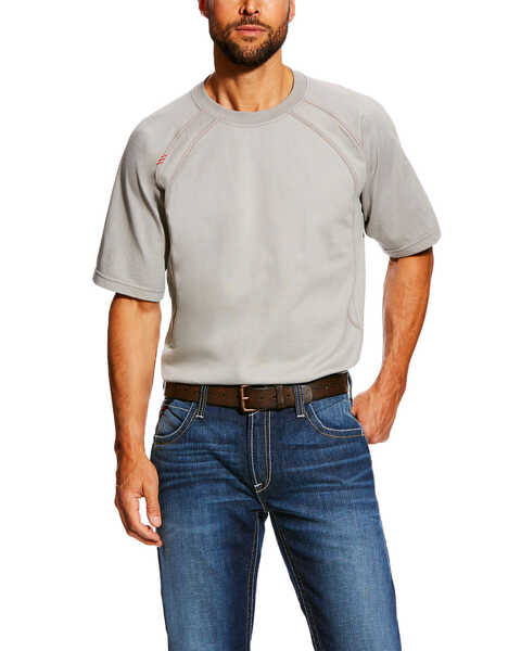 Ariat Men's FR Short Sleeve Crew Work Shirt , Grey, hi-res