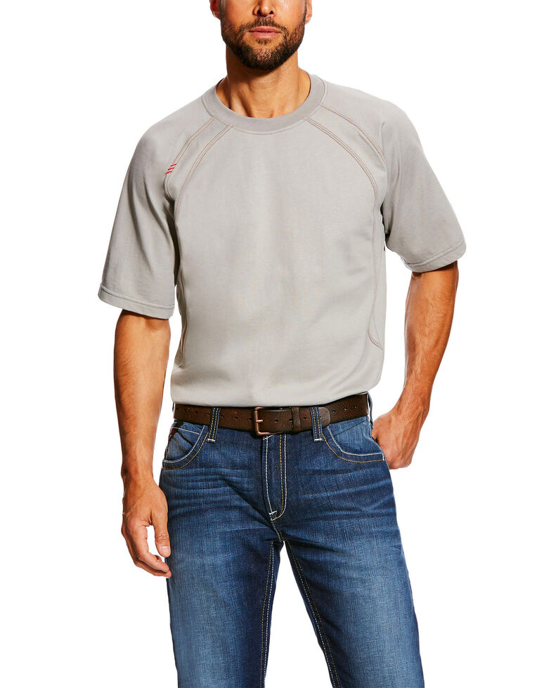 Ariat Men's Silver Fox FR Short Sleeve Crew Work Shirt , Grey, hi-res