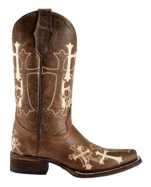 Image #2 - Circle G Women's Cross Embroidered Western Boots - Square Toe, Chocolate, hi-res