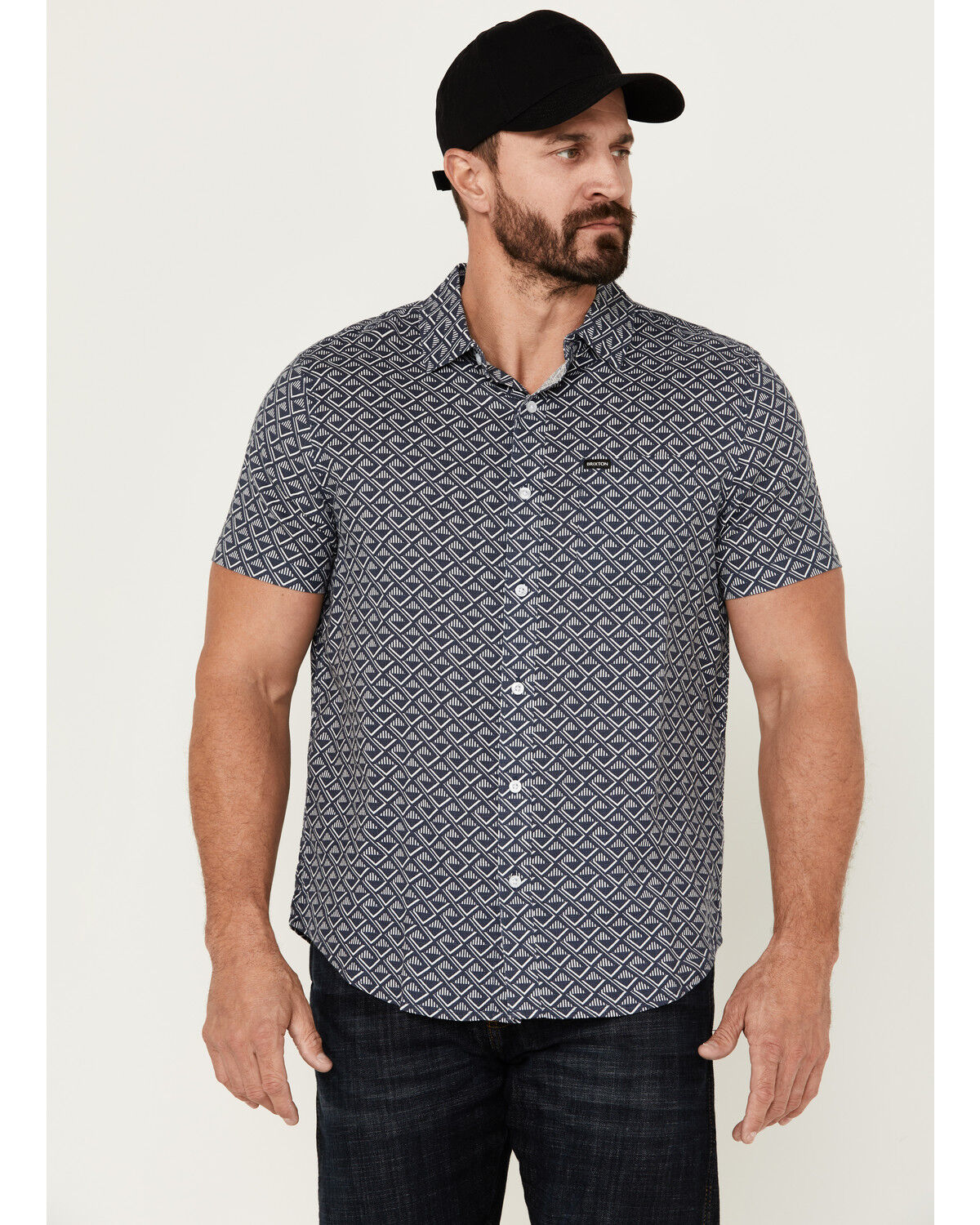 Image #1 - Brixton Men's Charter Tile Short Sleeve Button-Down Stretch Shirt, Navy, hi-res