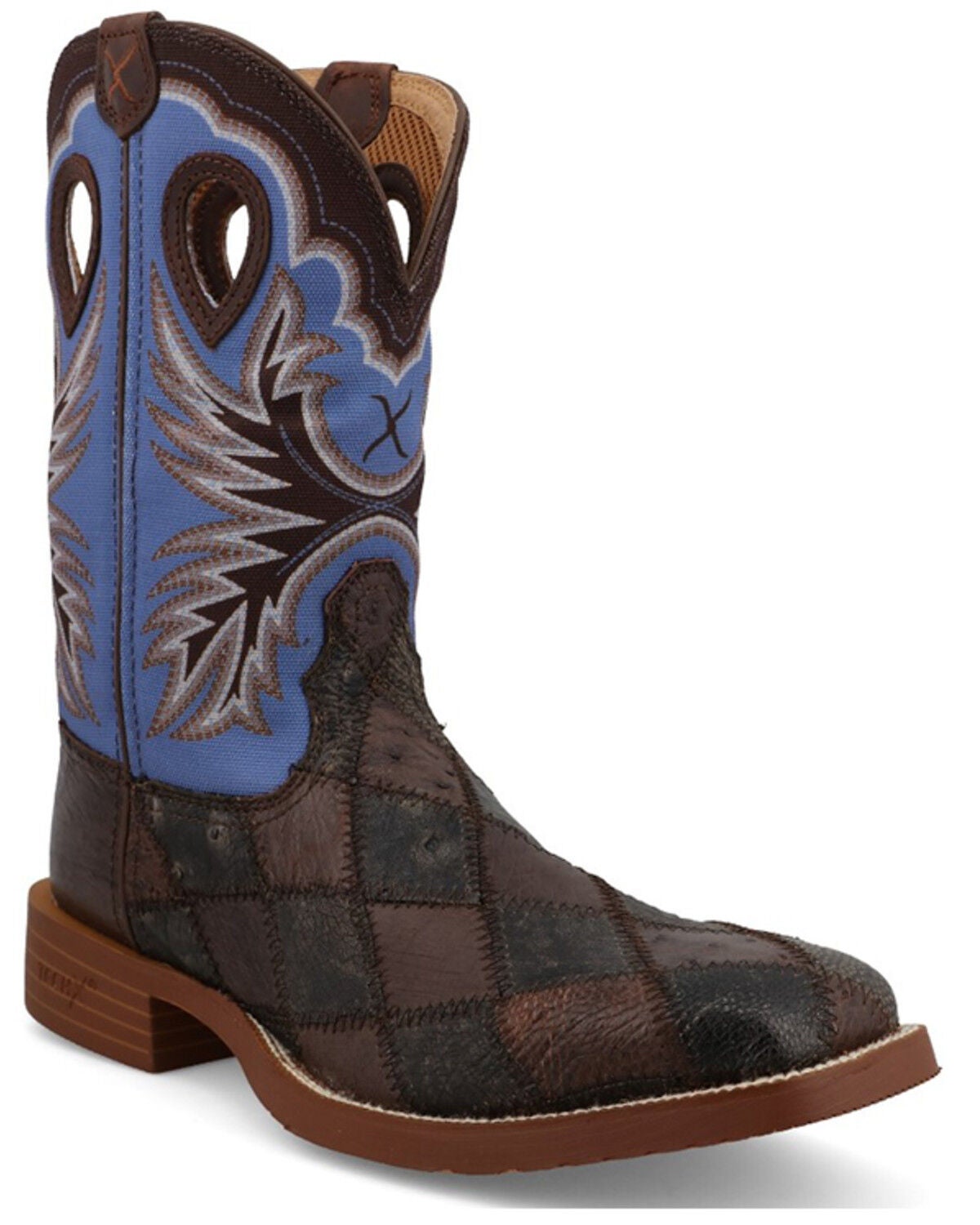 Twisted X Men's Tech X&trade; Exotic Ostrich Performance Western Boots - Broad Square Toe, Brown, hi-res