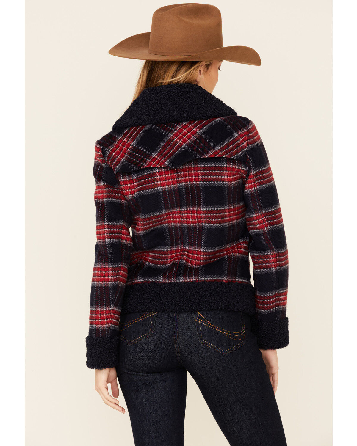 Image #4 - Powder River Outfitters Women's Red & Navy Plaid Button-Front Wool Sherpa Coat, Red, hi-res