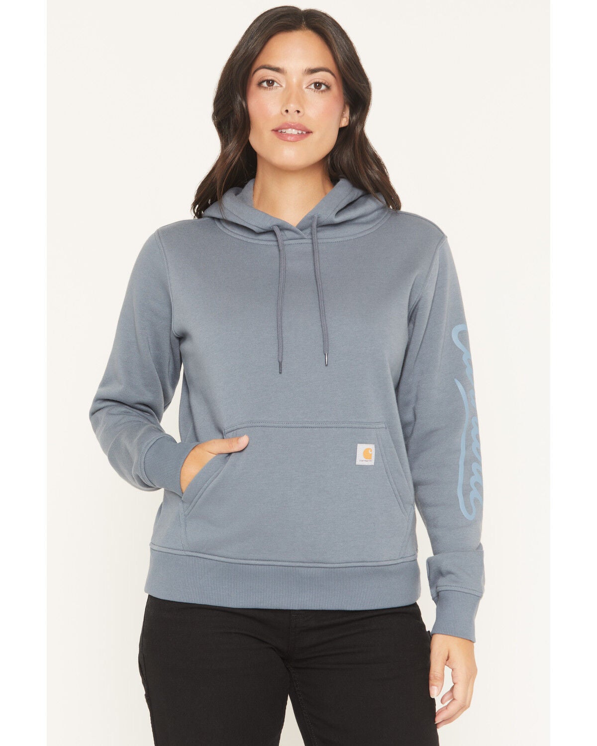 Image #1 - Carhartt Women's Sawyer Script Midweight Relaxed Fit Hoodie, Steel Blue, hi-res