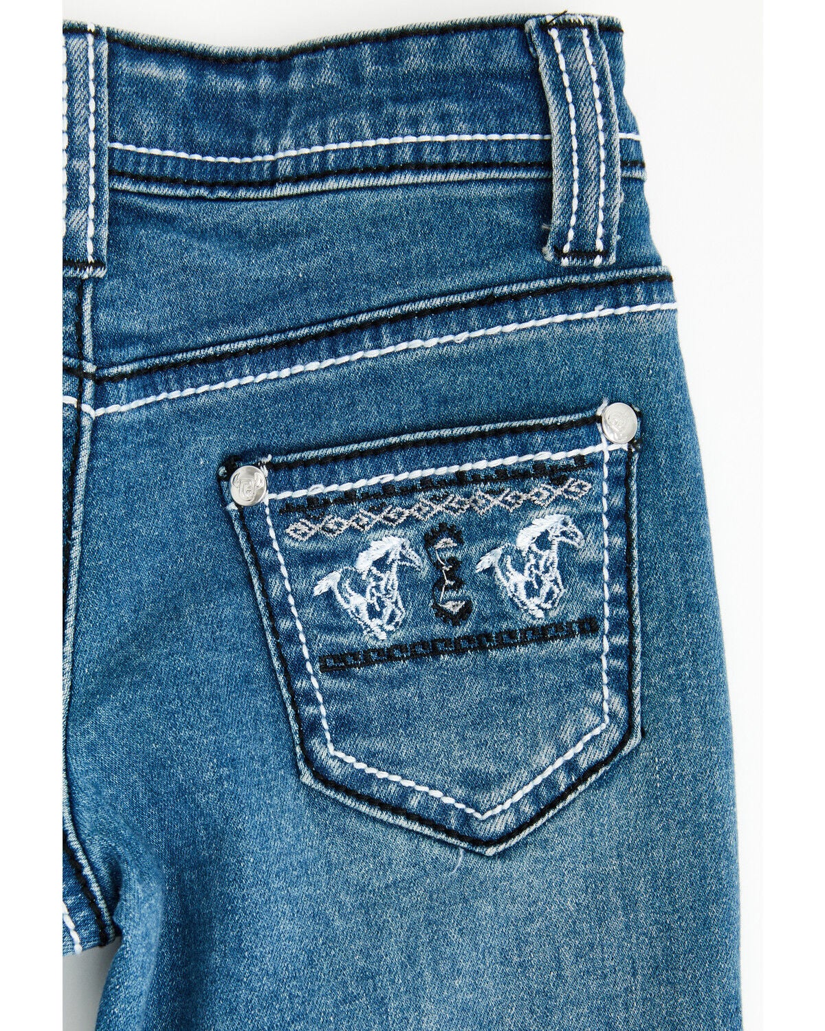 Image #5 - Cowgirl Hardware Toddler Girls' Medium Wash Running Horse Embroidered Bootcut Stretch Denim Jeans, Medium Wash, hi-res