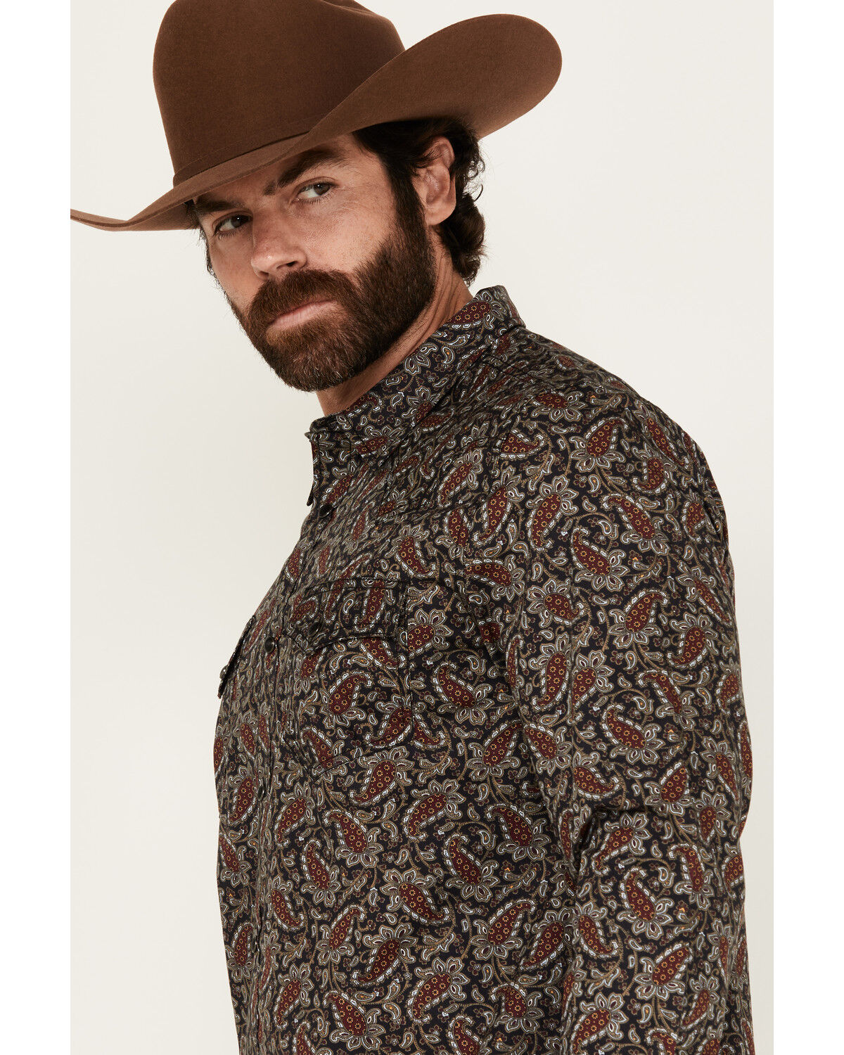 Image #2 - Moonshine Spirit Men's Pitch Floral Paisley Print Long Sleeve Snap Western Shirt, Black, hi-res