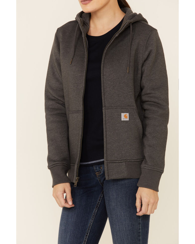 Carhartt Women's Medium Charcoal Clarksburg Full-Zip Hooded Work Sweatshirt  , Medium Grey, hi-res