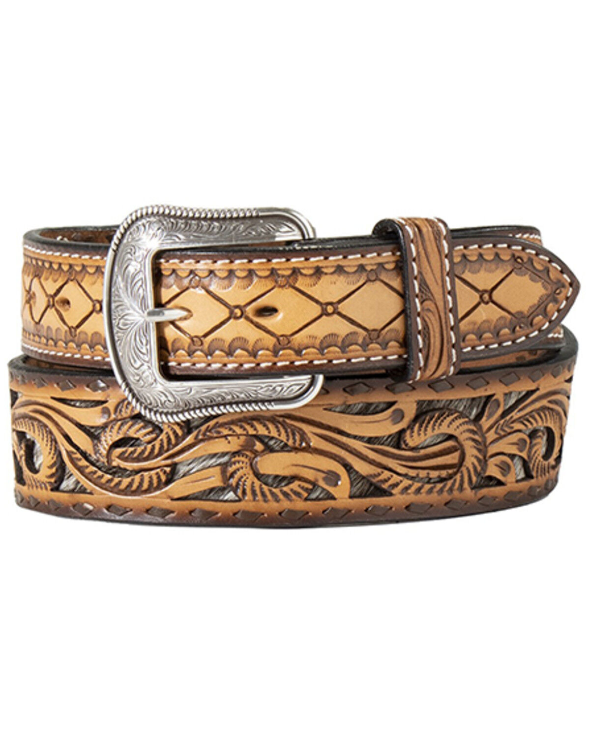 Image #1 - M & F Western Men's Tooled Leather Belt, Brown, hi-res