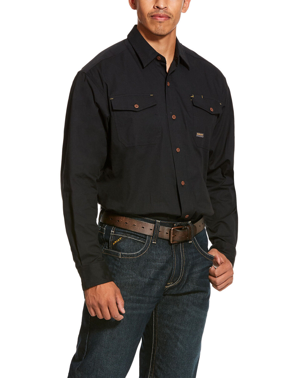 Image #1 - Ariat Men's Rebar Made Tough Durastretch Long Sleeve Work Shirt - Big & Tall, Black, hi-res