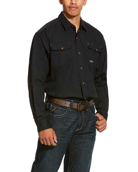 Image #1 - Ariat Men's Rebar Made Tough Durastretch Long Sleeve Work Shirt - Big & Tall , Black, hi-res