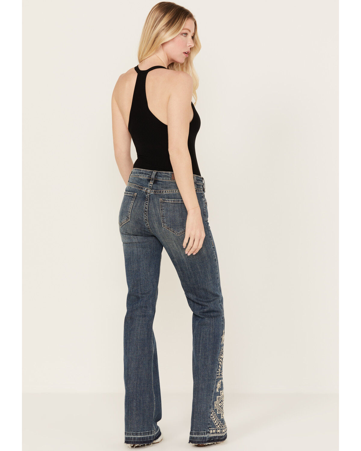 Image #4 - Rock & Roll Denim Women's Medium Wash Mid Rise Southwestern Print Trouser Jeans, , hi-res