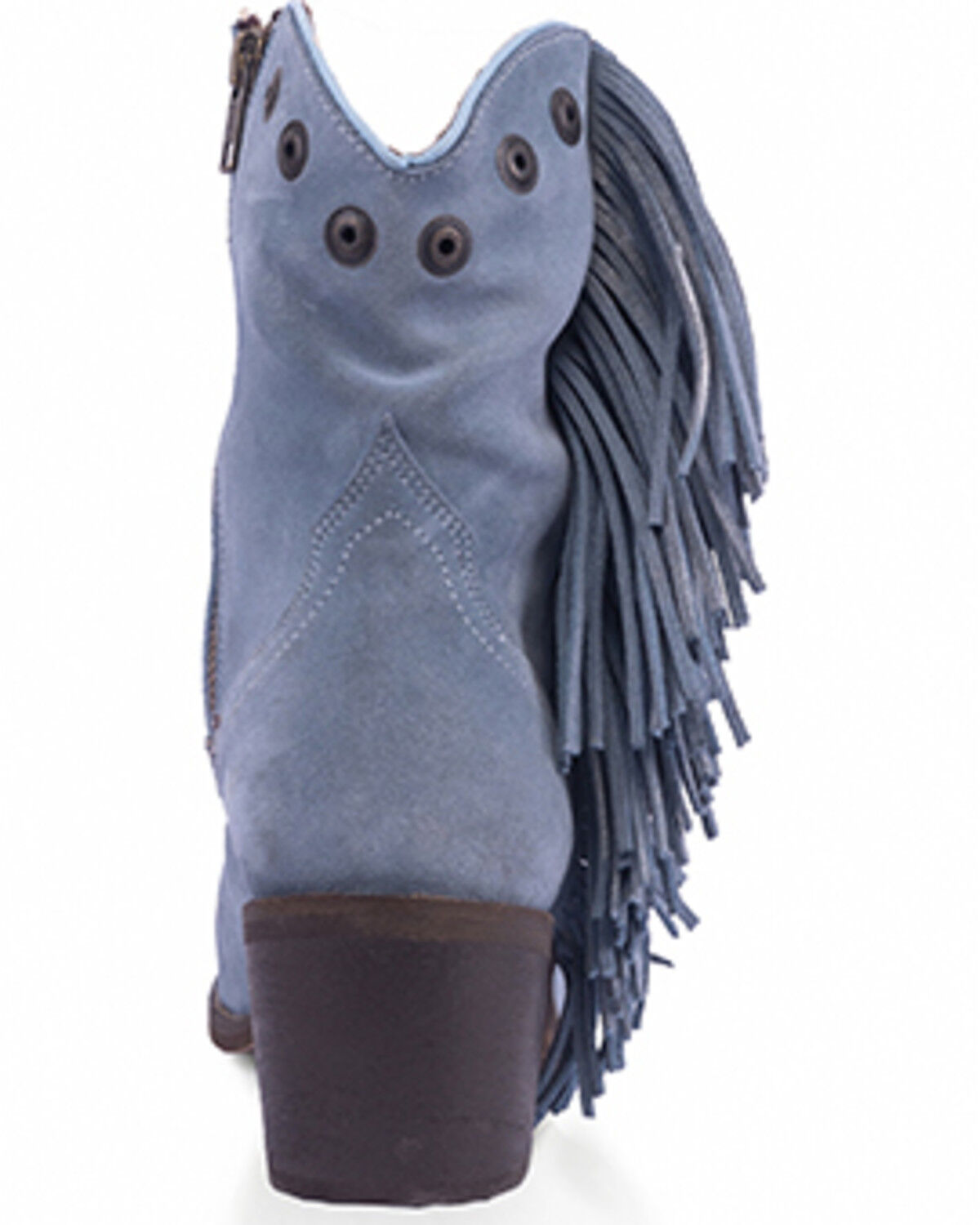 Image #4 - Circle G Women's Studded Suede Fringe Ankle Boots - Round Toe, Blue, hi-res