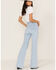 Image #3 - Flying Tomato Women's Light Wash High Rise Waist Tie Flare Jeans, Blue, hi-res