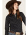 Image #2 - RANK 45® Women's Print Long Sleeve Stretch Snap Riding Shirt, Black, hi-res