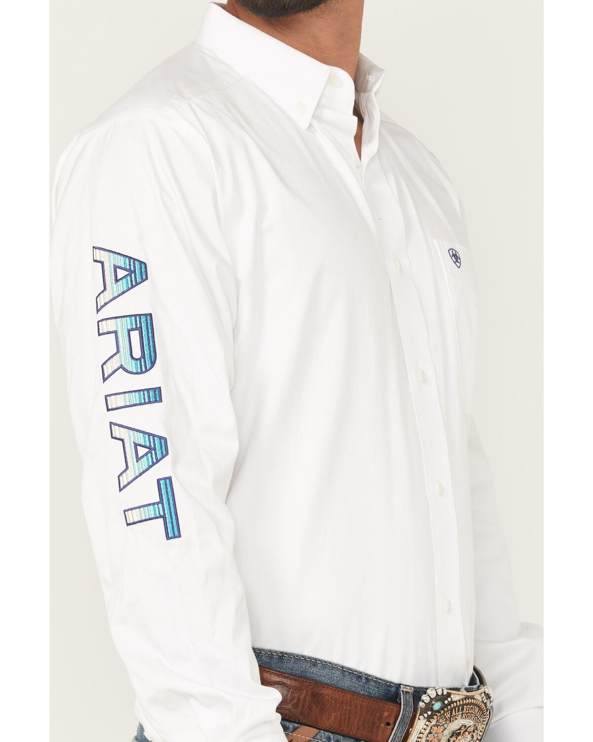 Image #3 - Ariat Men's Team Logo Solid Long Sleeve Button-Down Western Shirt, White, hi-res