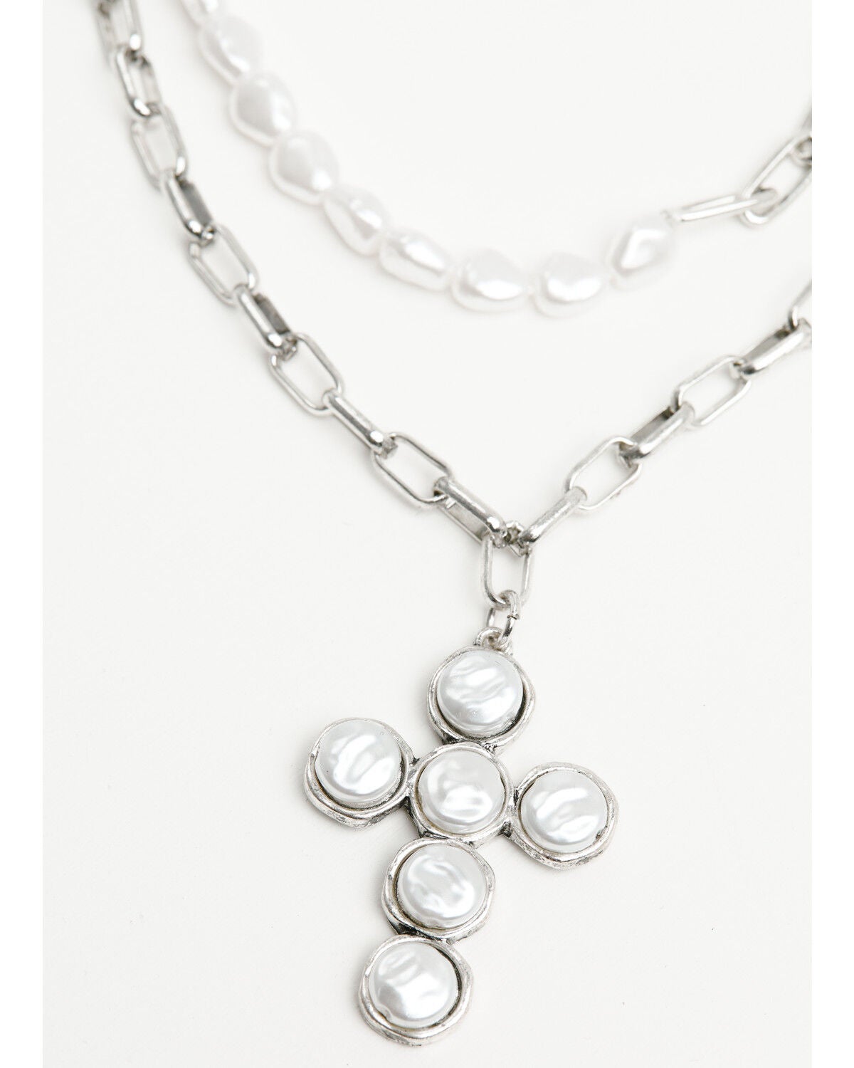 Image #2 - Shyanne Women's Pearl Cross Layered Necklace, Silver, hi-res