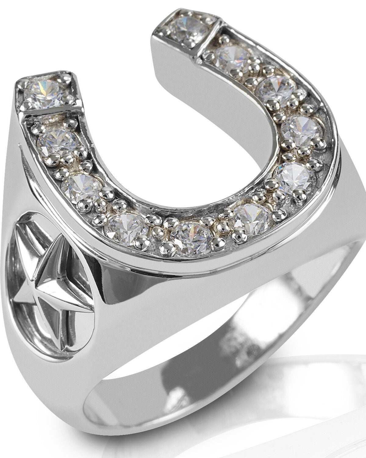 Image #1 - Kelly Herd Men's Engraved Stars Horseshoe Ring, Silver, hi-res