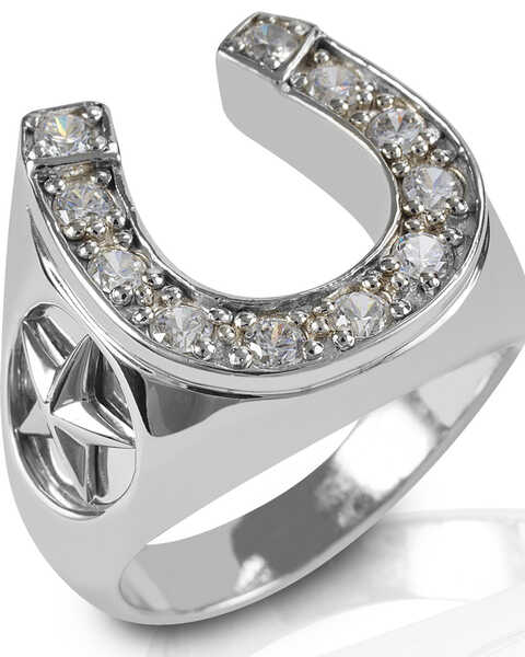 Image #1 -  Kelly Herd Men's Engraved Stars Horseshoe Ring , Silver, hi-res