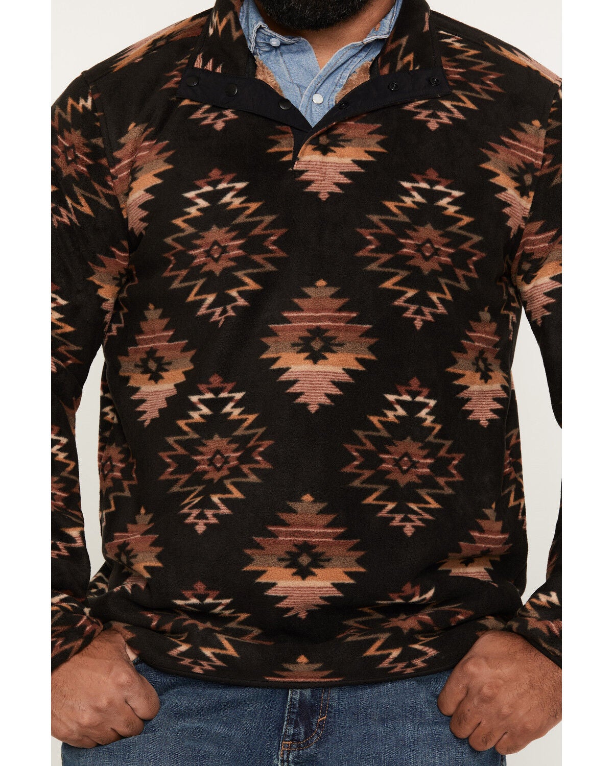Image #3 - Cody James Men's Saddleback Southwestern Print Polar Fleece 1/4 Snap Pullover, Black, hi-res