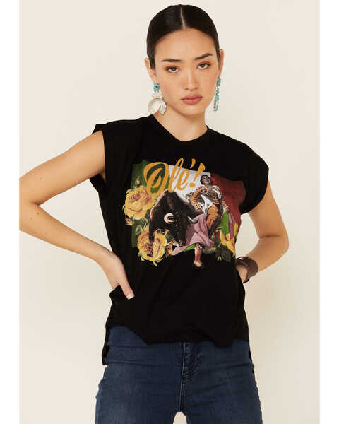 Rodeo Quincy Women's Mexicana Ole Flag Graphic Short Sleeve Tee , Black, hi-res