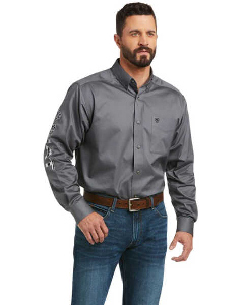 Ariat Men's Team Logo Twill Long Sleeve Button-Down Western Shirt - Big , Dark Grey, hi-res
