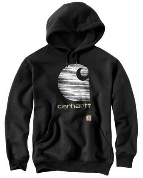 Carhartt Men's Rain Defender® Loose Fit Midweight Logo Graphic Hooded Sweatshirt, Black, hi-res