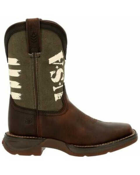 Image #2 - Durango Boys' Lil' Rebel USA Flag Army Western Boots - Square Toe, Dark Brown, hi-res