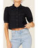 Levi's Women's Alice Dark Wash Denim Button-Down Short Sleeve Crop Blouse Top , Dark Blue, hi-res