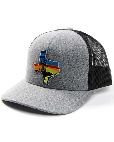 Oil Field Hats Men's Texas Oil Sunset Patch Solid-Back Grey Ball Cap, Grey, hi-res