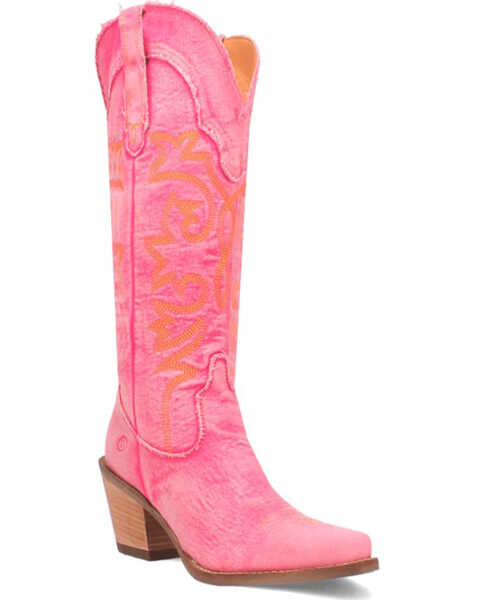Dingo Women's Texas Tornado Tall Western Boots - Pointed Toe , Pink, hi-res
