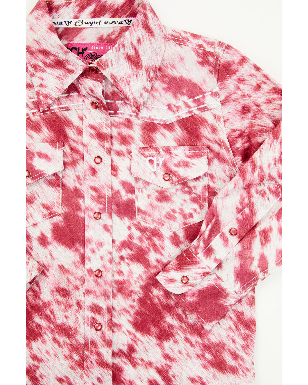 Image #2 - Cowgirl Hardware Toddler Girls' Cowhide Long Sleeve Snap Western Shirt, Pink, hi-res