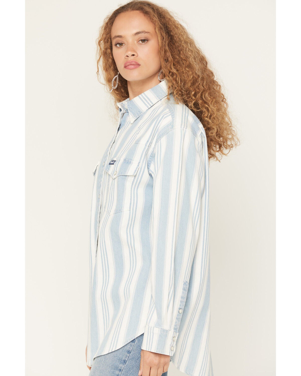 Image #2 - Wrangler Retro Women's Striped Long Sleeve Snap Denim Western Shirt, Blue, hi-res