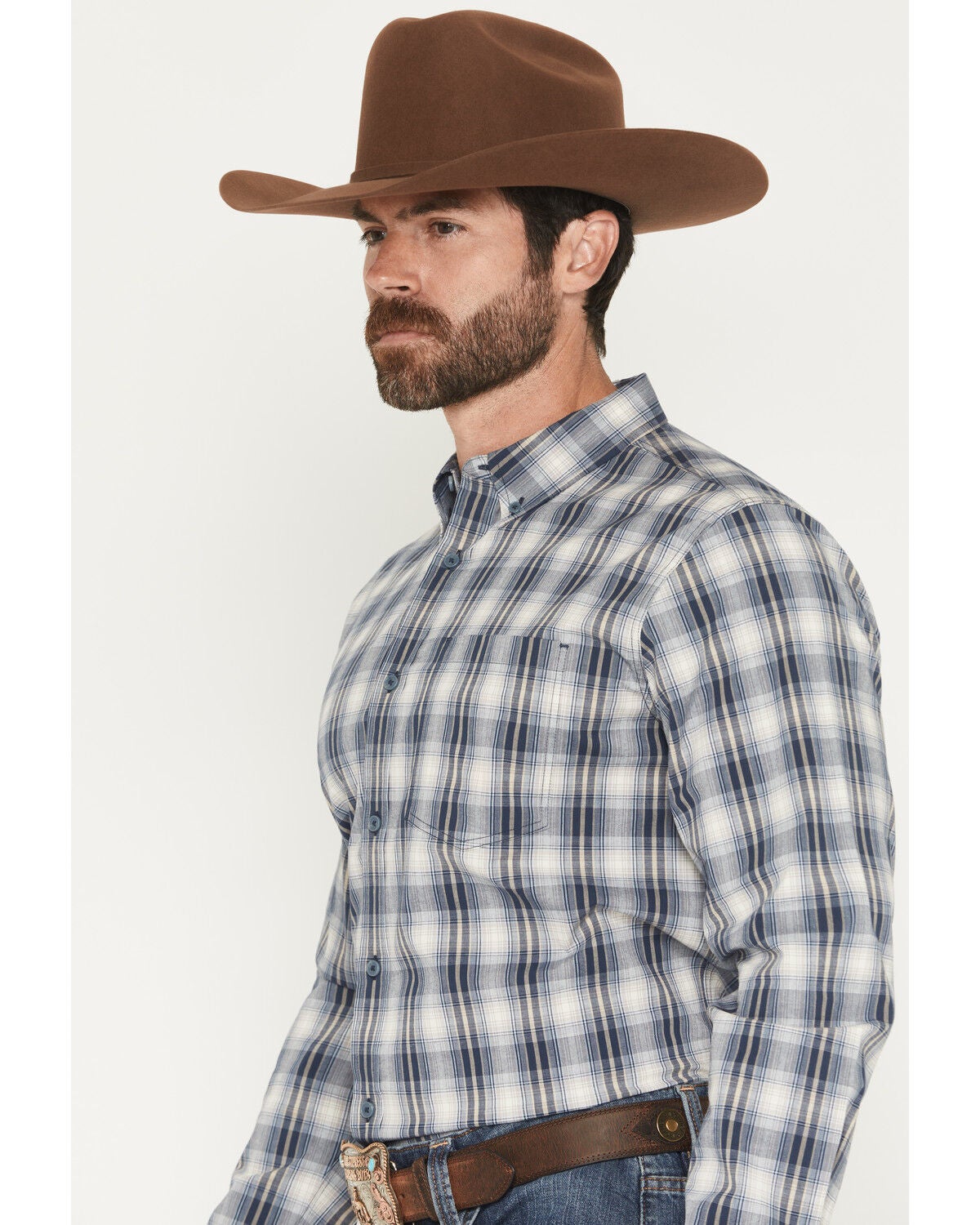Image #2 - Cody James Men's Tennessee Trail Plaid Print Long Sleeve Button-Down Stretch Western Shirt - Big, Blue, hi-res