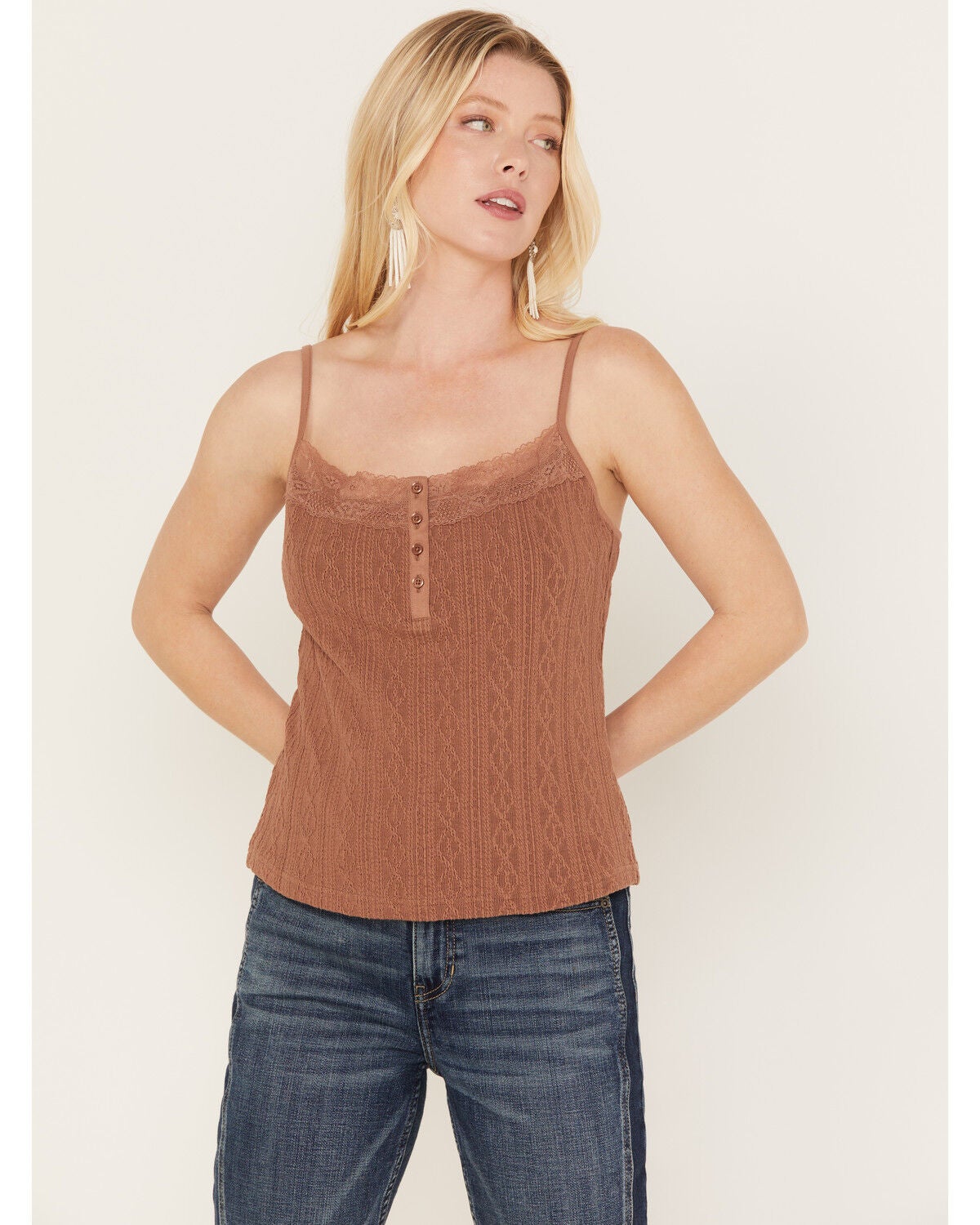 Idyllwind Women's Ella Texture Cable Tank Top, Brown, hi-res