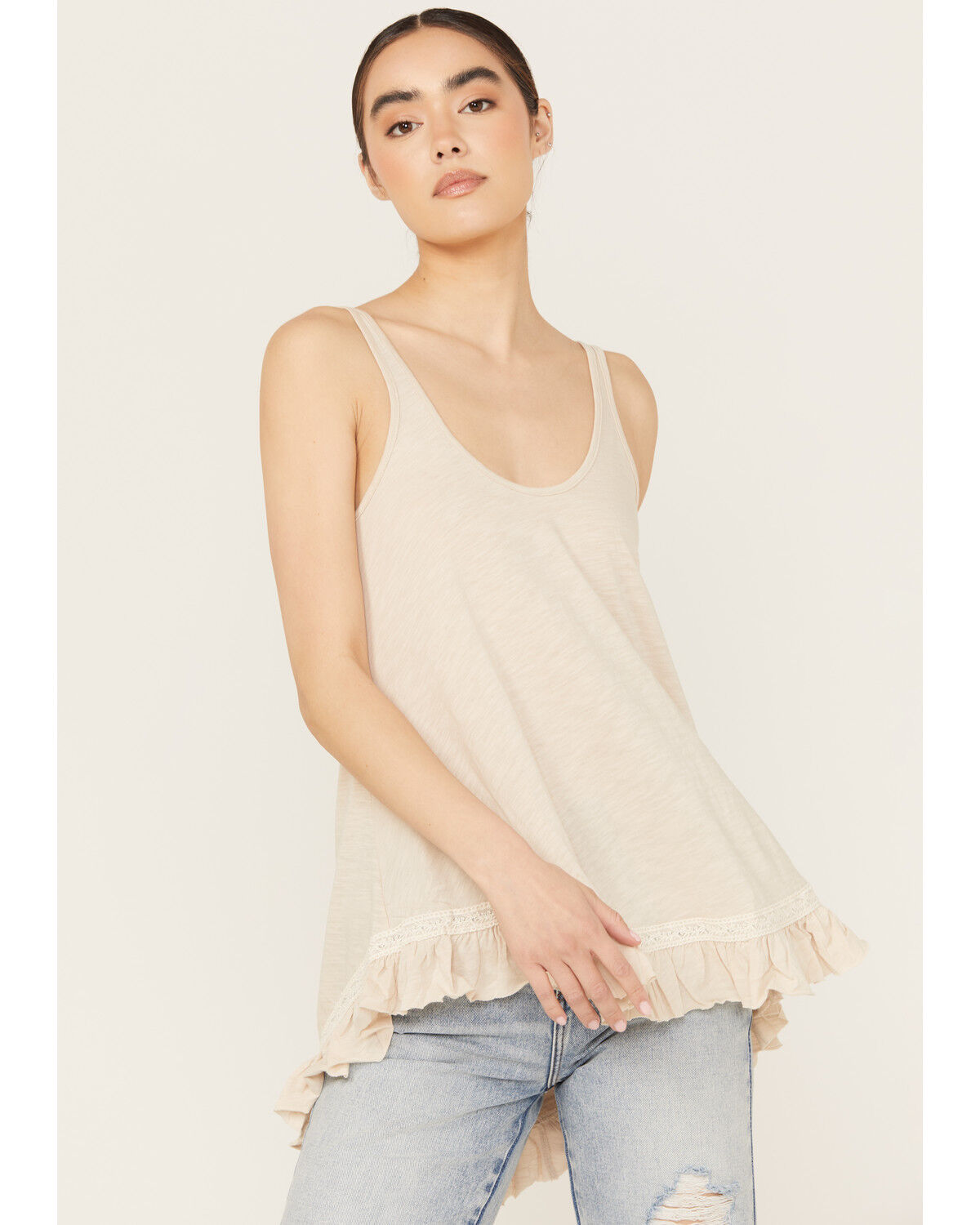 Image #2 - Angie Women's Ruffle Hem Tank Top, Ivory, hi-res