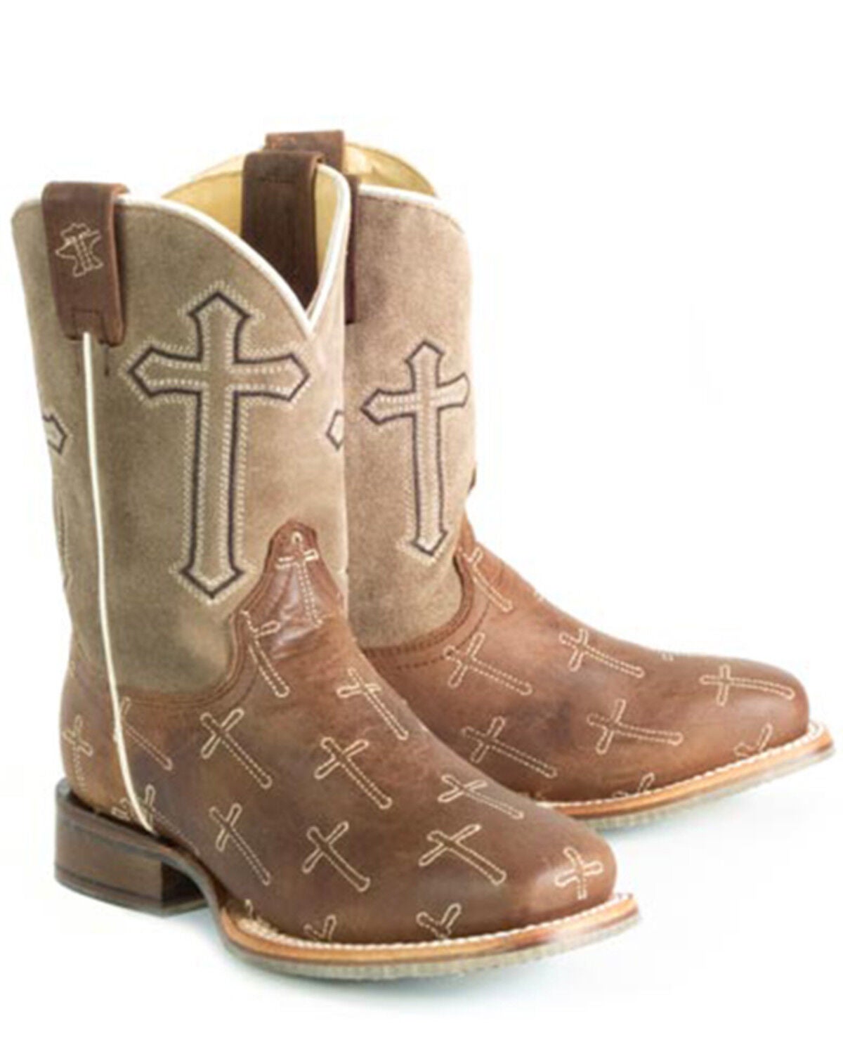 Tin Haul Boys' Holy Son Western Boots - Broad Square Toe, Brown, hi-res
