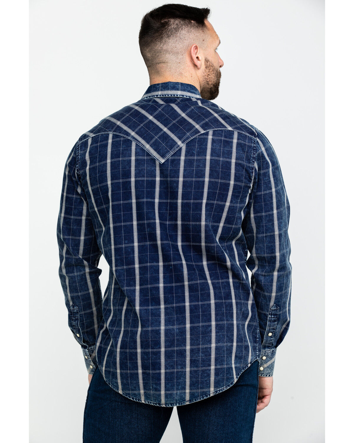 Image #2 - Rock & Roll Denim Men's Crinkle Plaid Long Sleeve Western Shirt, Blue, hi-res