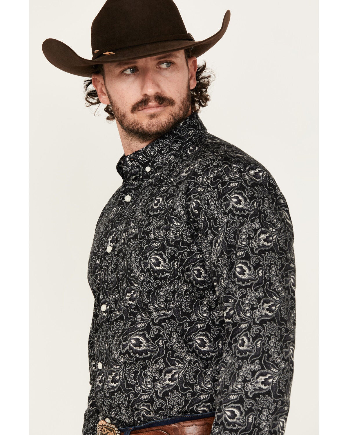 Image #2 - Cody James Men's Parker Paisley Print Long Sleeve Button-Down Stretch Western Shirt, Black, hi-res