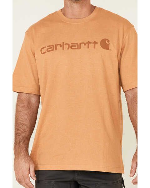Carhartt Men's Yellowstone Heather Midweight Signature Logo Short Sleeve Work T-Shirt , Yellow, hi-res