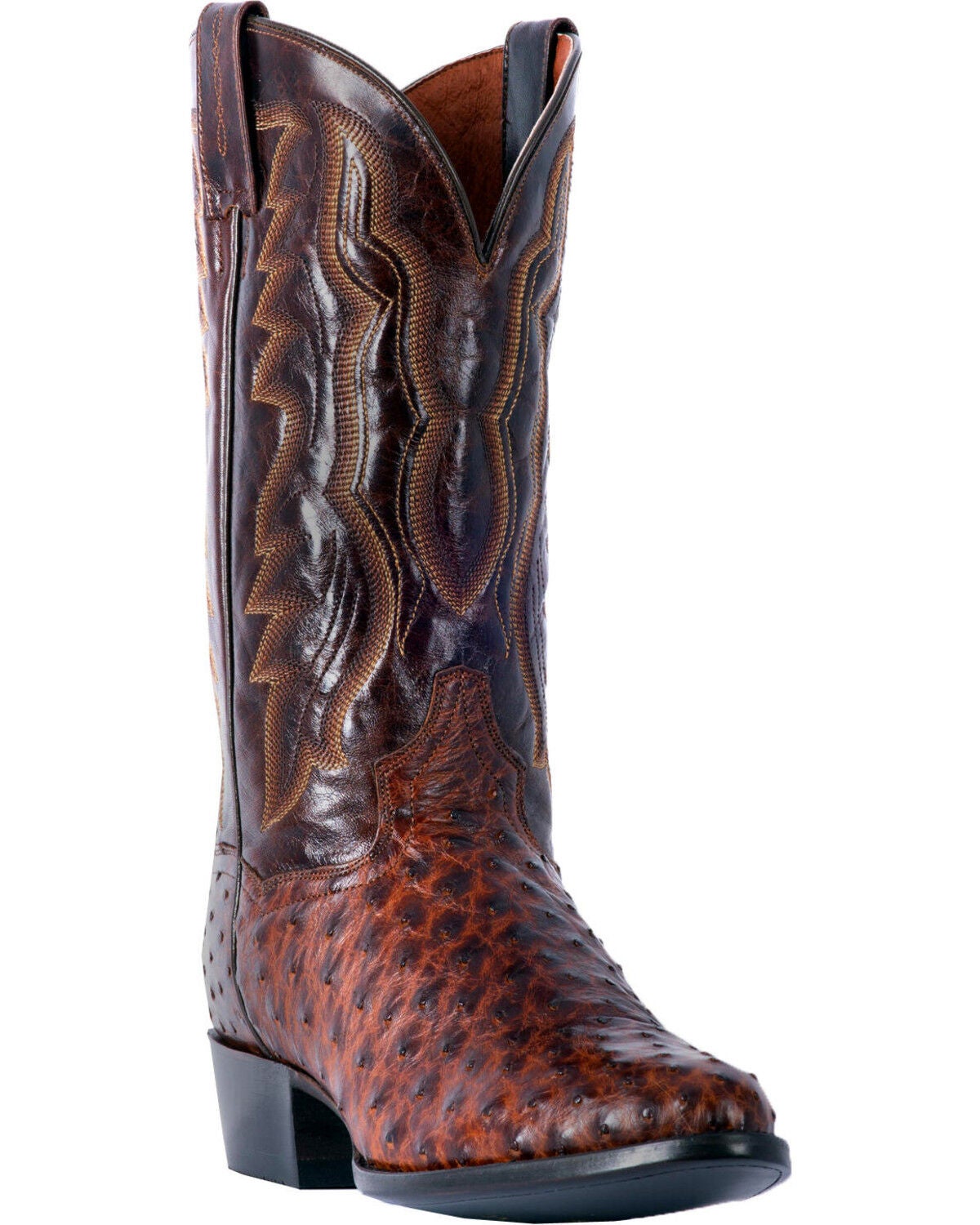 Dan Post Men's Pershing Brass Full-Quill Ostrich Western Boots - Round Toe, Brown, hi-res