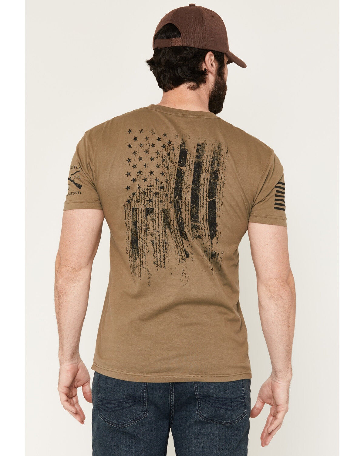 Image #1 - Grunt Style Men's 1776 Flag Short Sleeve Graphic T-Shirt, Olive, hi-res