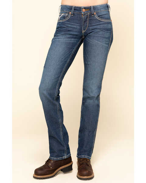 Image #2 - Ariat Women's Rebar Mid Rise Durastretch Nightride Riveter Work Straight Jeans, Blue, hi-res