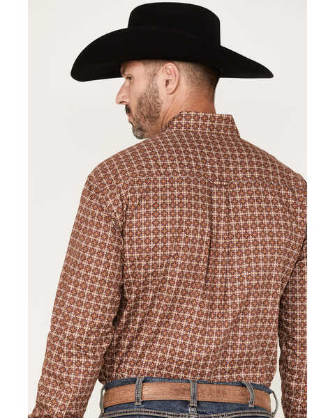 Image #4 - Roper Men's Spiced Plum Geo Print Long Sleeve Button Down Shirt, Brown, hi-res