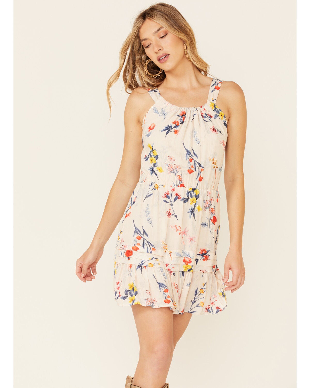 Miss Me Women's Floral Cutout Halter Mini Dress, Ivory, hi-res