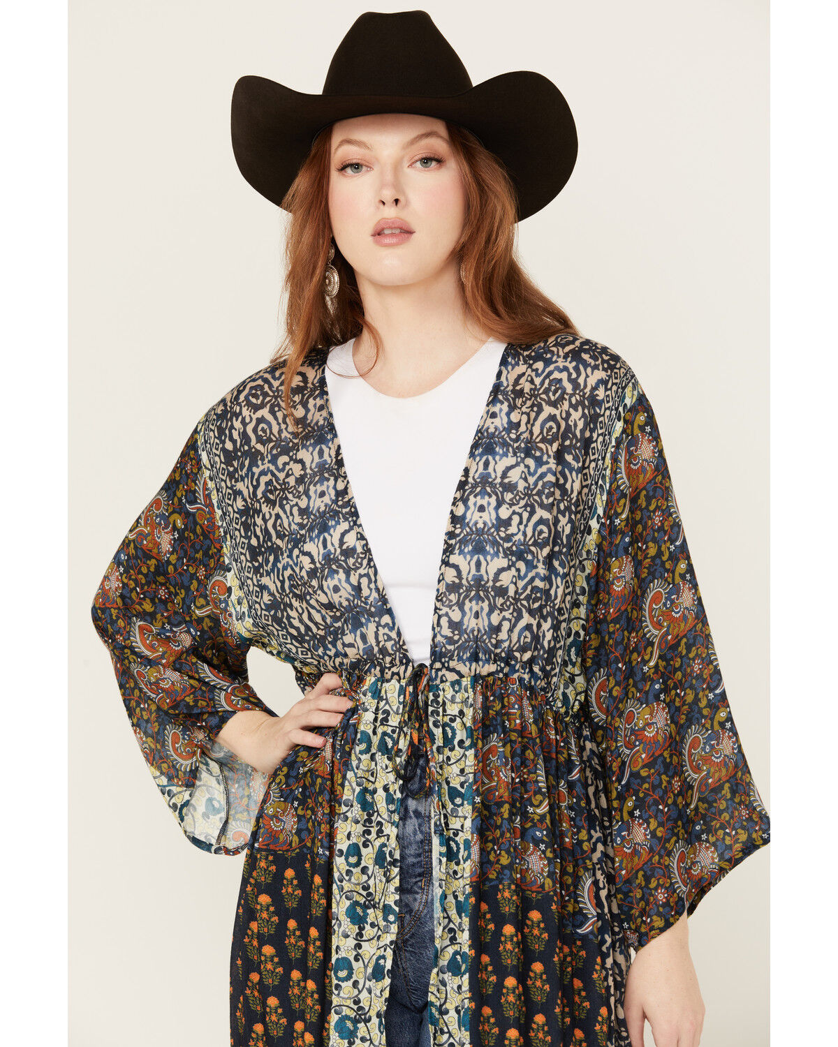 Image #2 - Free People Women's Long Geo Print Kimono, Black, hi-res