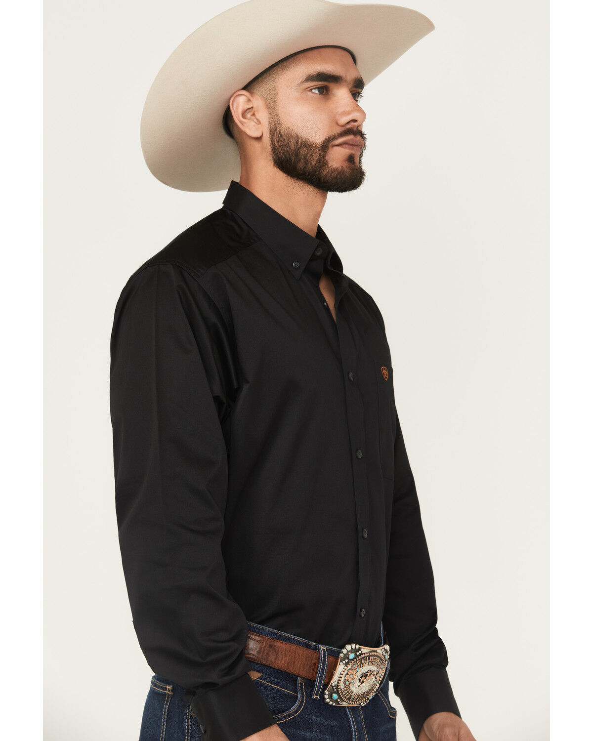 Image #2 - Ariat Men's Solid Twill Long Sleeve Button Down Western Shirt - Big, Black, hi-res