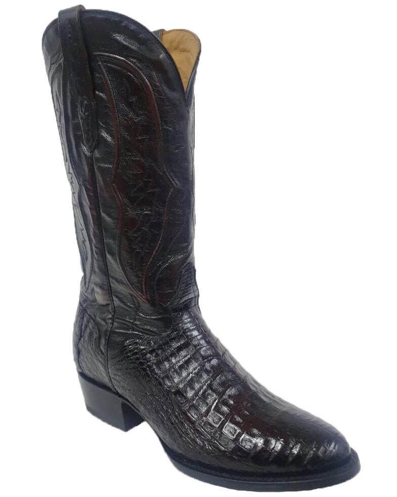 El Dorado Men's Caiman Belly Western Boots - Round Toe, Black Cherry, hi-res