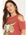 Image #2 - Shyanne Women's Steer Head Cold Shoulder Short Sleeve Graphic Tee, Chilli, hi-res