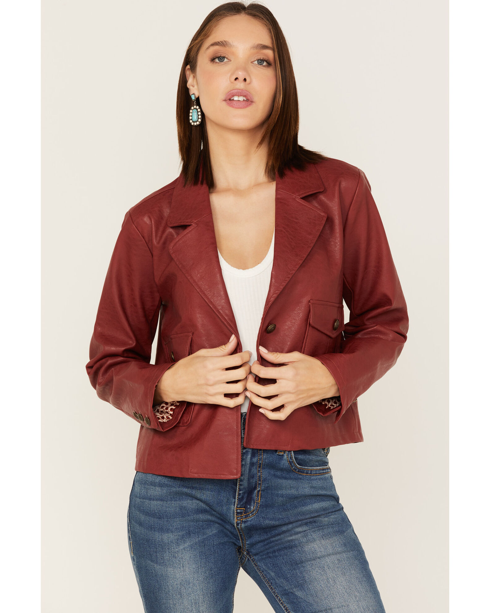 Mystree Women s Faux Leather Blazer Jacket