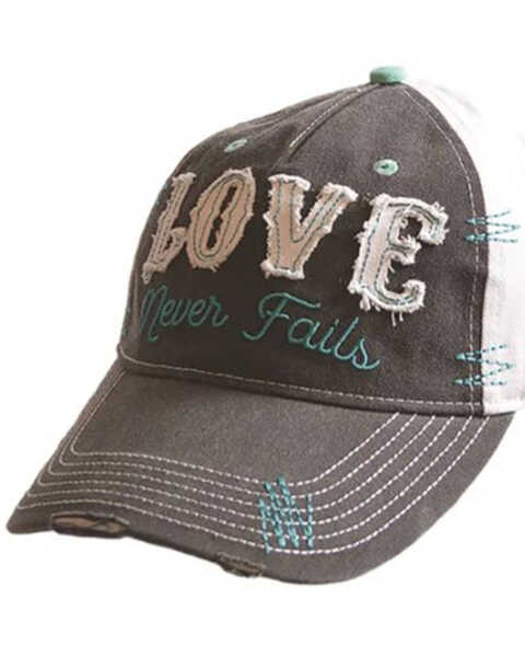 Cherished Girl Women's Love Never Fails Embroidered Ball Cap , Grey, hi-res