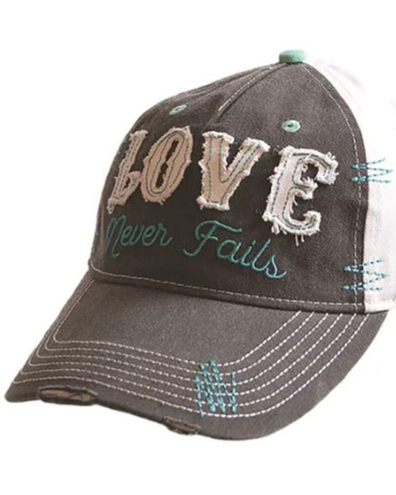 Cherished Girl Women's Love Never Fails Embroidered Ball Cap , Grey, hi-res